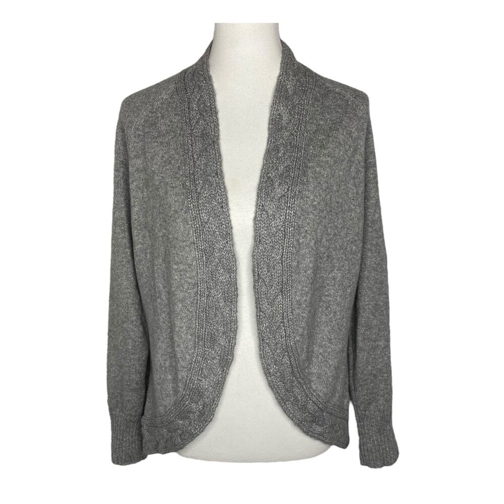 Liz Claiborne Open Cardigan Sweater Gray Cable Knit XL Fisherman Grandmacore